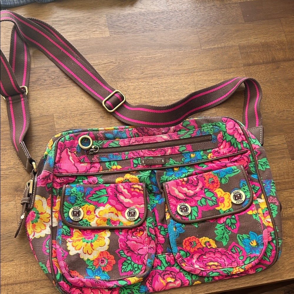Oilily Floral Crossbody Bag in Pink and Brown